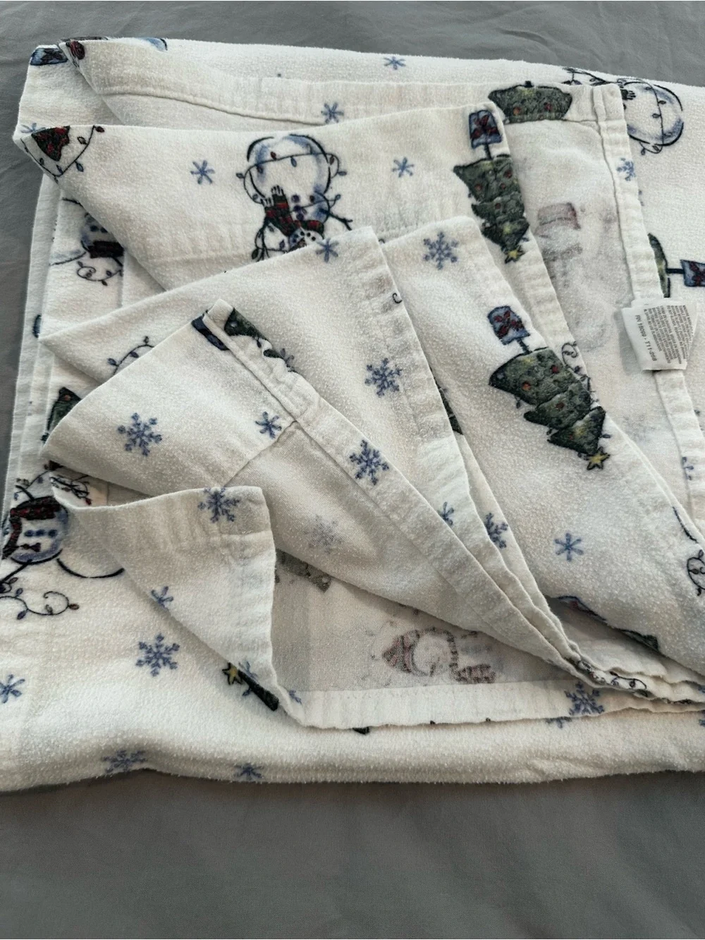 Festive Snowman & Christmas Tree Flannel Twin Flat Sheet Sears - White Base